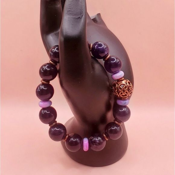 Amethyst, Morado Opal and Copper Beaded Bracelet - Picture 2 of 6